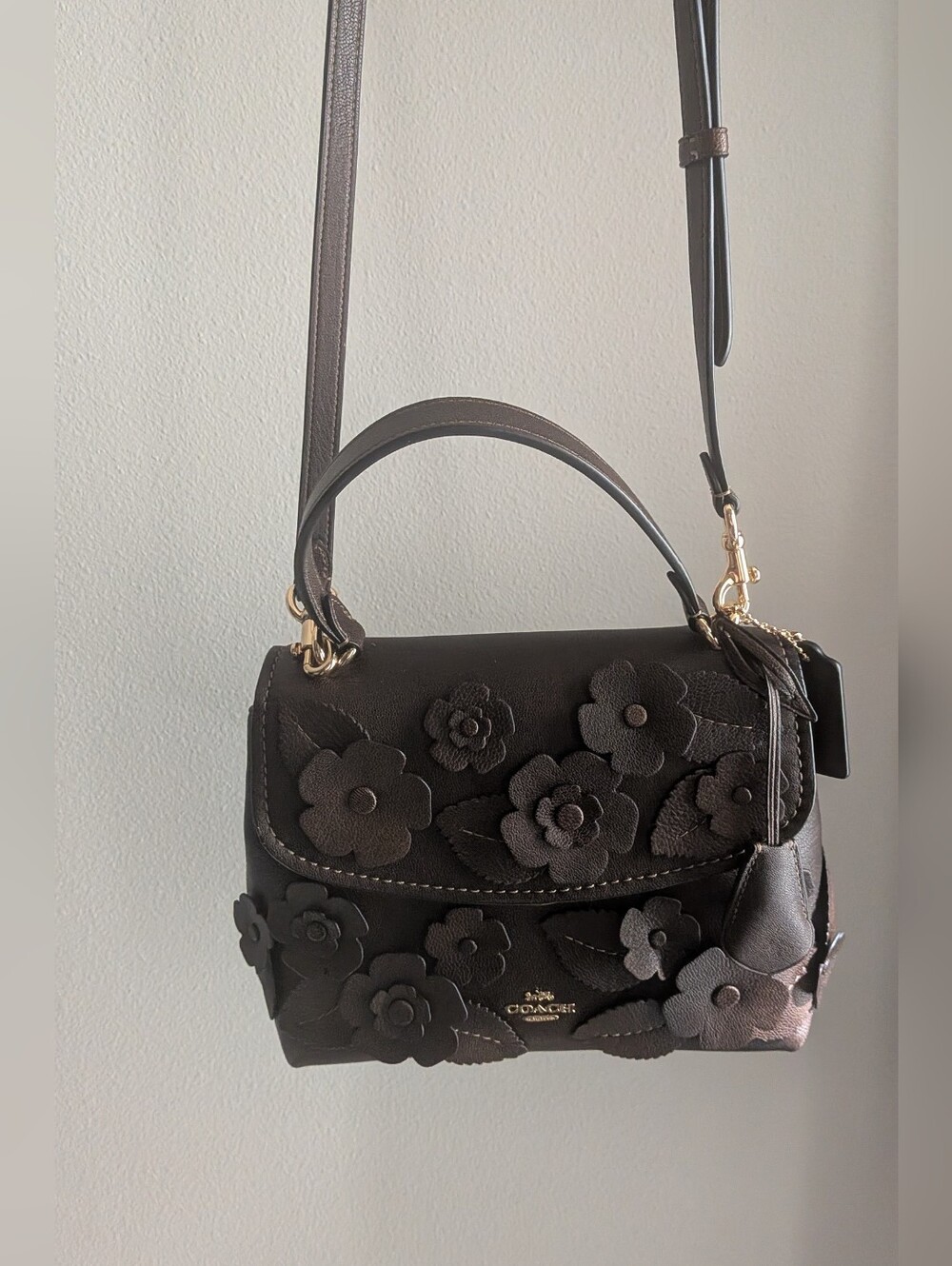 Emory Top Handle Bag With Floral Applique —  Gold/Maple - Picture 3 of 13